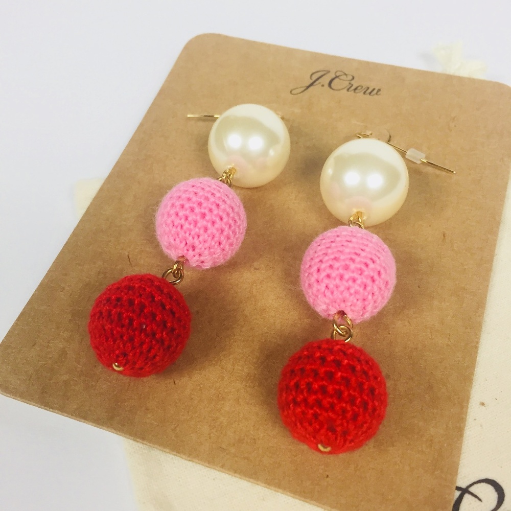 J. Crew Crochet Bead And Pearl Drop Earrings NWT - Picture 4 of 5